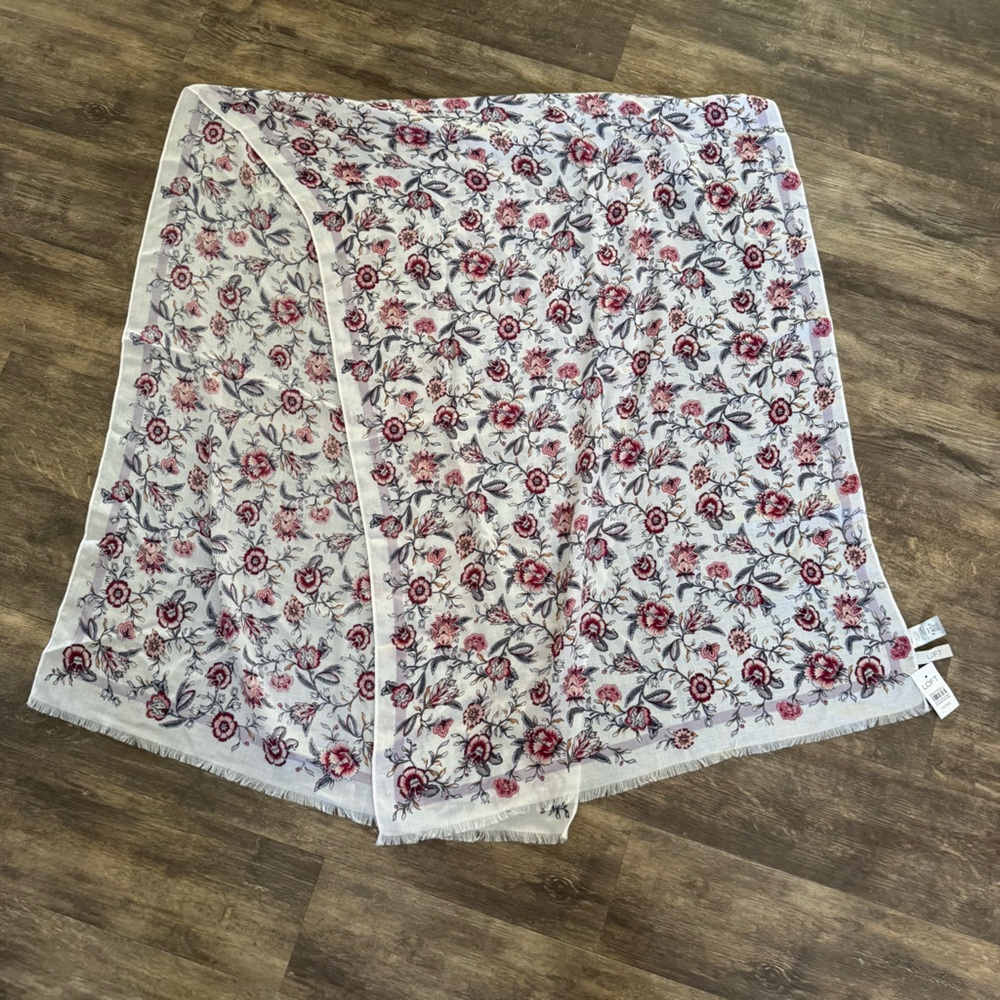 LOFT Floral Print Lightweight Scarf in White and Pink